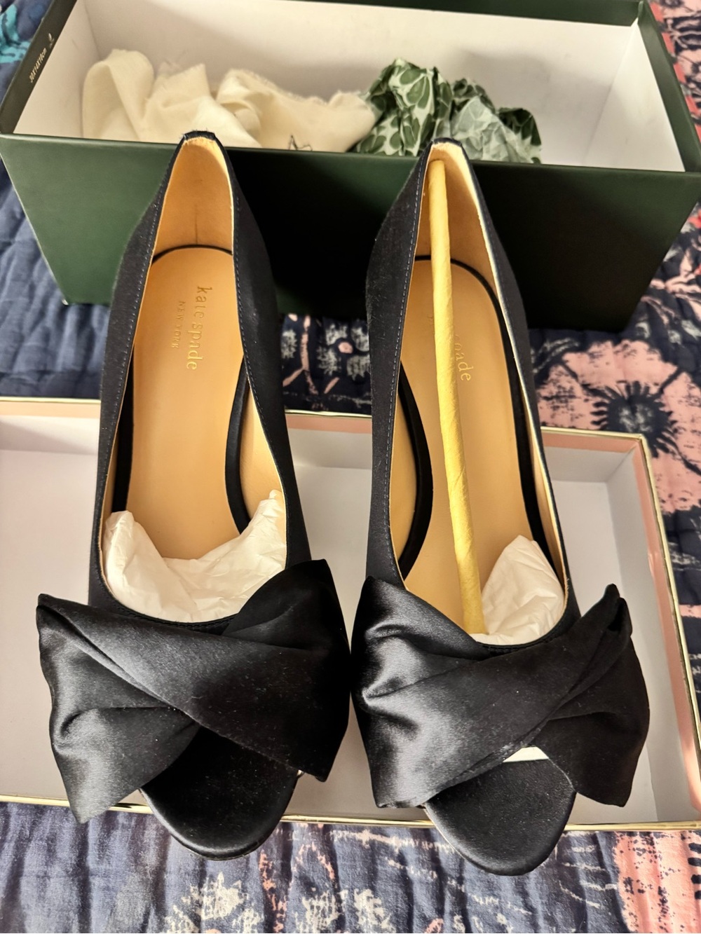 kate spade Navy Satin Twist Bow Peep-Toe Pumps